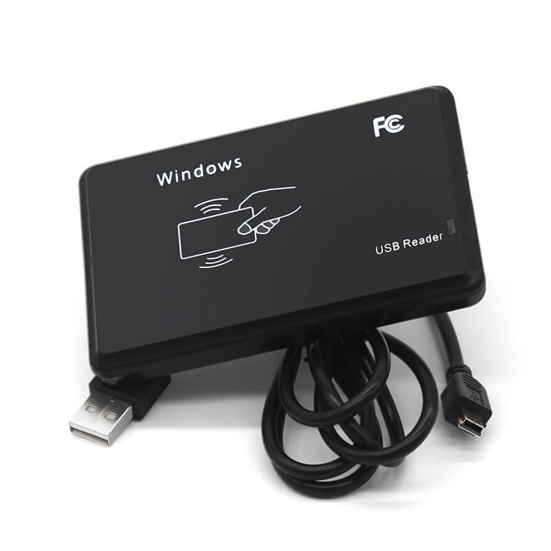 Fotografija proizvoda USB LF RFID čitač na 125 kHz za pristupne kartice iz perspektive koja ističe LED indikator za primene iz kategorije LF RFID čitači za 125 kHz.