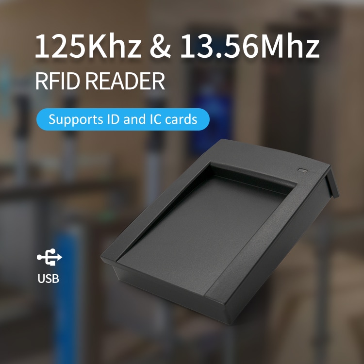 Ova tehnološka infografika za model R10DC prikazuje podršku i za niskofrekventne i za visokofrekventne RFID standarde kartica.