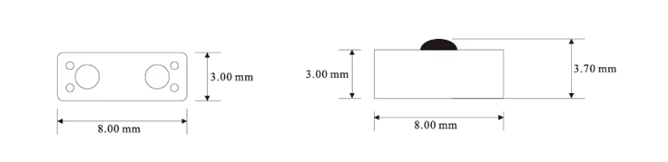 Tehnički crtež prikazuje obris P0803-1 PCB on metal RFID taga i mere debljine za planiranje instalacije na opremi.