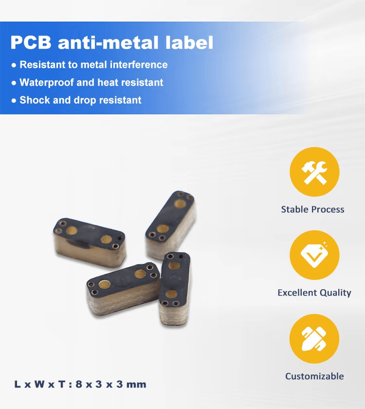 Banner slika prikazuje familiju PCB anti metal RFID tagova i poziciju P0803-1 za praćenje vodootporne i udarootporne opreme.