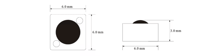 Crtež sa dimenzijama prikazuje oblik i debljinu P0606-1 PCB RFID etikete na metalu za inženjerske reference i planiranje instalacije.
