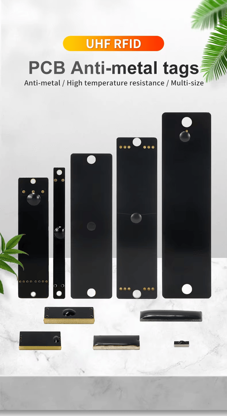 Kompaktne PCB RFID oznake za metal za praćenje imovine prikazane su sa graviranim logotipom za kupce koji upoređuju rešenja PCB RFID oznaka za metal.