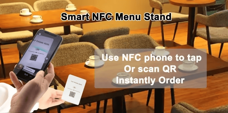 Prilagođeni akrilni NFC držači za recenzije i QR linkove prikazani iz perspektive jasne i sigurne kontrole pristupa za NFC držače.