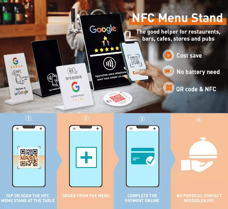 Prilagođeni NFC stalci za poručivanje sa menija i QR prikaz - fotografija proizvoda koja prikazuje prilagođenu štampu kartica u kategoriji NFC stalci.