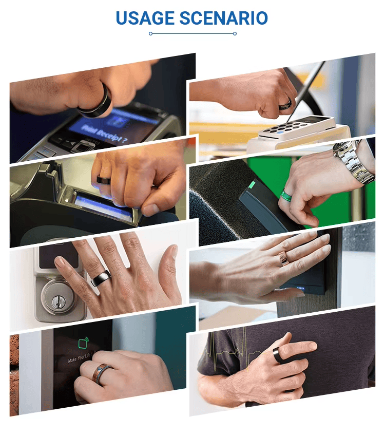NFC prsten dugog dometa za brz beskontaktni pristup prikazan iz perspektive jasne završne obrade materijala za primene NFC prstenova.