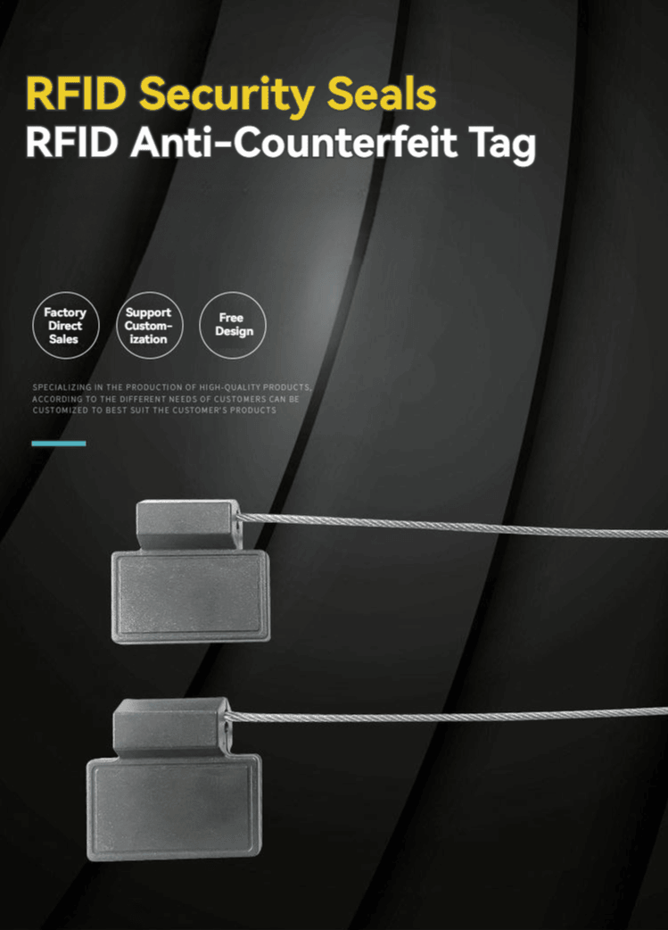 Teške RFID sigurnosne plombe sa metalnim kablom prikazane iz jasne perspektive detalja laserskog reza za primene RFID sigurnosnih plombi.