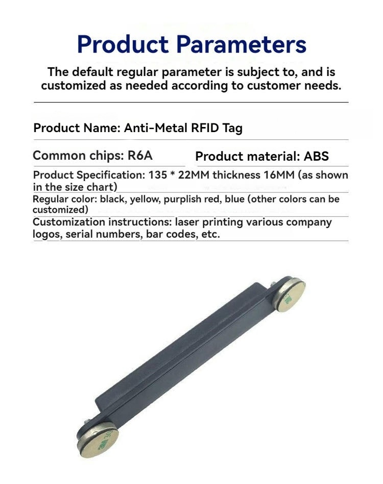 Ova slika ističe Magnetne ABS RFID etikete za metalne površine za praćenje sredstava sa završnom obradom brušenog metala za primene ABS RFID etiketa za metalne površine.