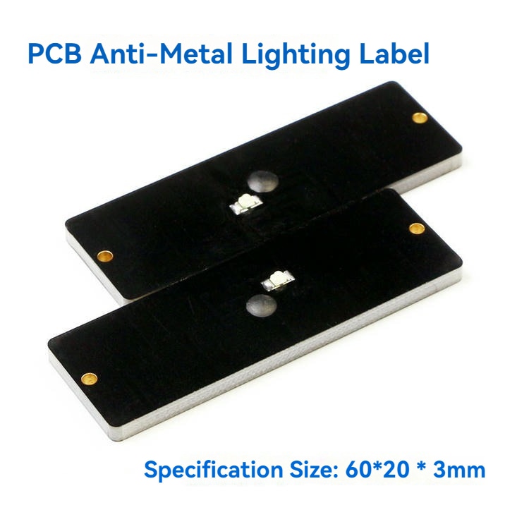 Dve crne PCB svetleće etikete za metal prikazane su preklopljene sa vidljivim LED modulima i debelim bočnim ivicama.