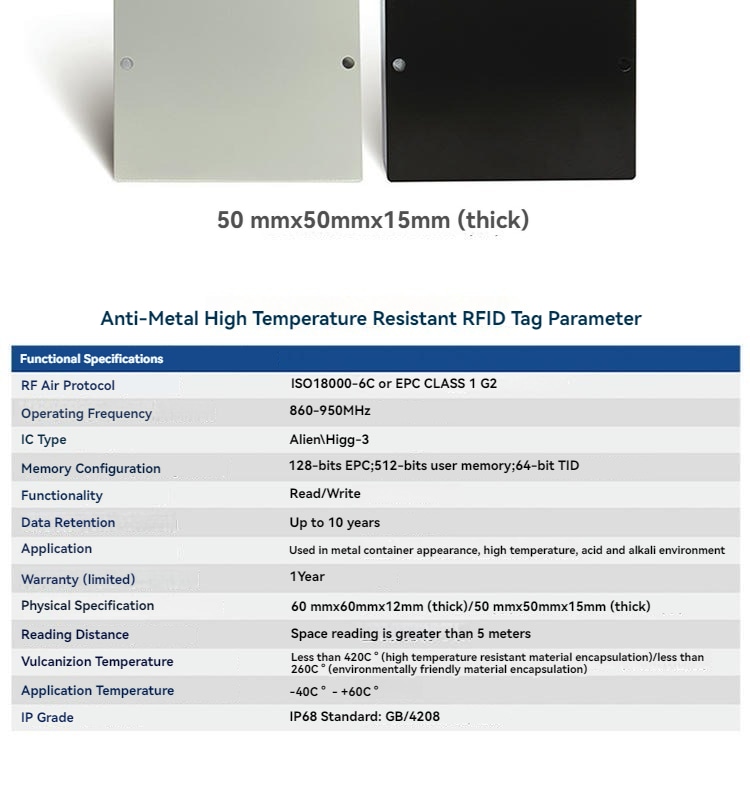 Visokotemperaturne RFID oznake za proizvodnju prikazane sa detaljem čipa za kupce koji upoređuju rešenja visokotemperaturnih RFID oznaka.