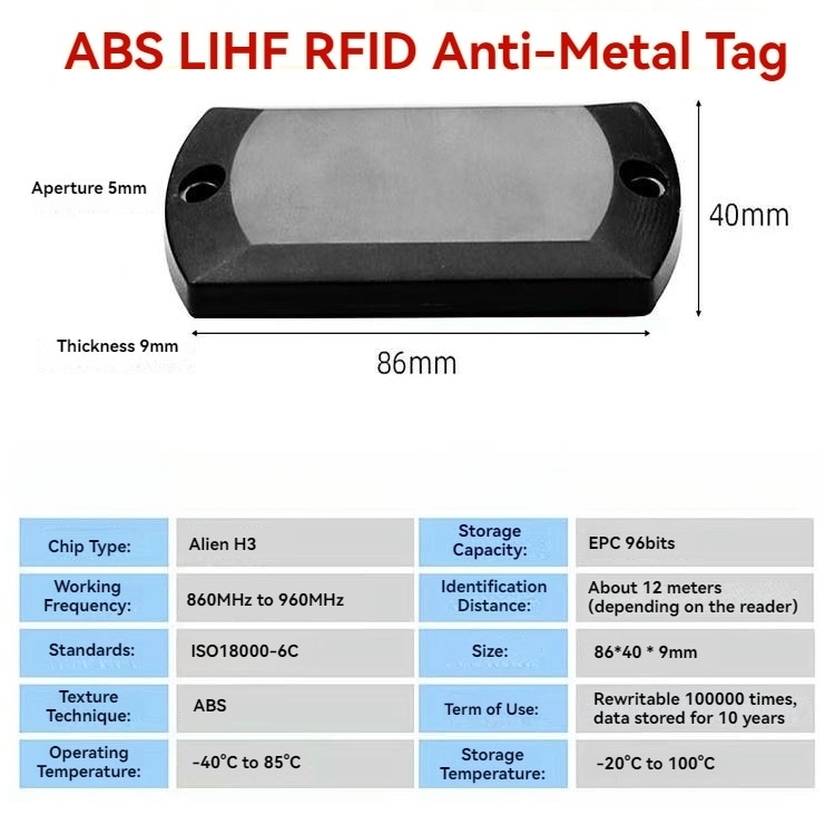 Ova slika prikazuje Industrijski ABS RFID tagovi za metalne površine za praćenje alata na metalnoj površini za ABS RFID primene na metalnim površinama.
