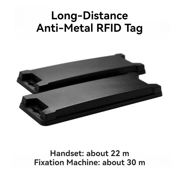 PC UHF RFID oznake za metalne površine za praćenje paleta prikazane sa graviranim logotipom za kupce koji upoređuju rešenja ABS RFID oznaka za metalne površine.
