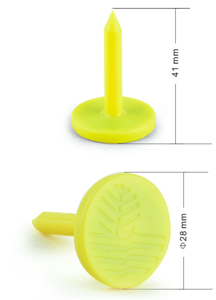 Ovaj crtež proizvoda prikazuje NAIL06-2 RFID ekser oznaku sa strane i odozgo sa označenim glavnim merama.
