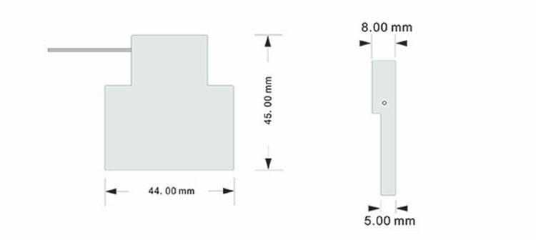 Crtež dimenzija prikazuje prednje i bočne mere RFID sigurnosne plombe SS4544-1 u milimetrima.
