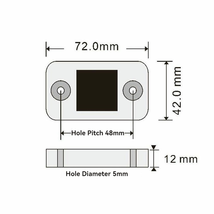 Merenje industrijske RFID oznake SV018 lenjirom pokazuje njene dimenzije osnove od 72x42 mm za upravljanje imovinom.