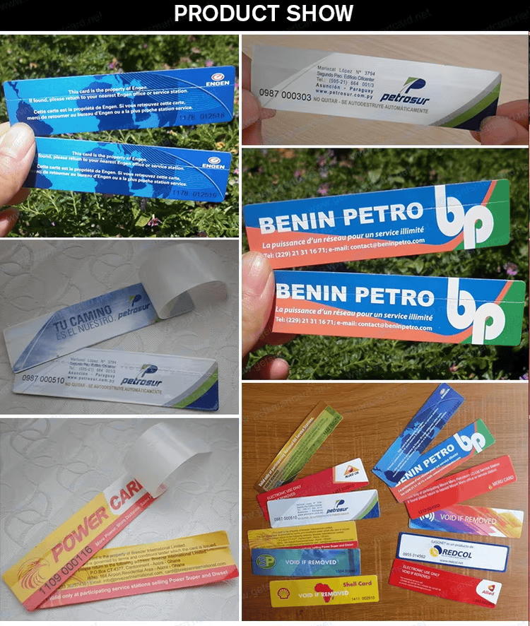 Kolaž prikaza proizvoda prikazuje različite RFID oznake za vetrobransko staklo u ruci i na podlogama, demonstrirajući oznake od premazanog papira za praćenje vozila.
