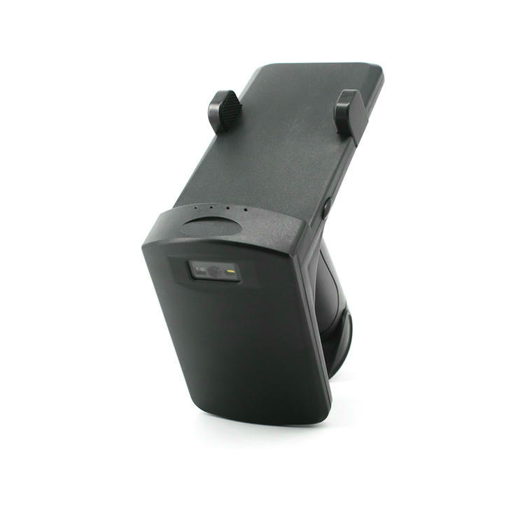 Detaljan bočni profil Bluetooth RFID čitača R12 prikazuje tanku ergonomsku dršku i stabilno postolje za montažu uređaja.