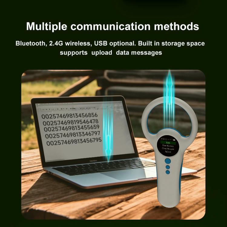 Grafika načina komunikacije W91B koja prikazuje Bluetooth 2.4G bežični prenos i USB otpremanje podataka sa čitača na laptop
