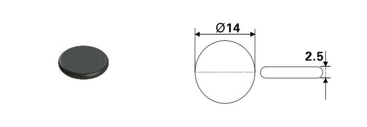 Dimenzijski crtež prikazuje PPS RFID tag PPSD14-1 prečnika 14 mm i debljine 2,5 mm za kompaktnu montažu.