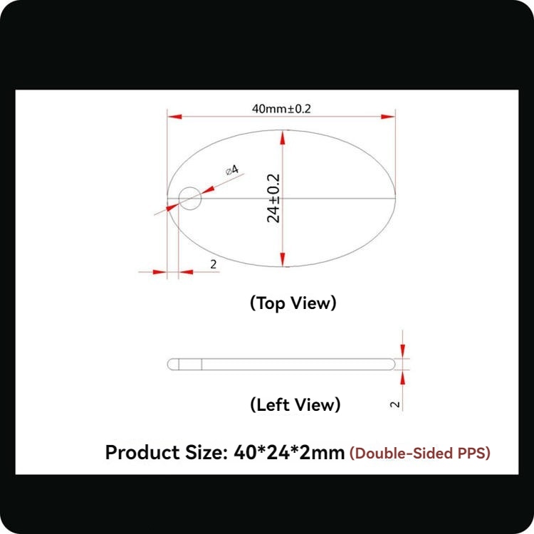 Pravougaoni PPS RFID tag za opremu u teškim uslovima prikazan iz perspektive prozirne lepljive podloge za primene PPS RFID tagova.