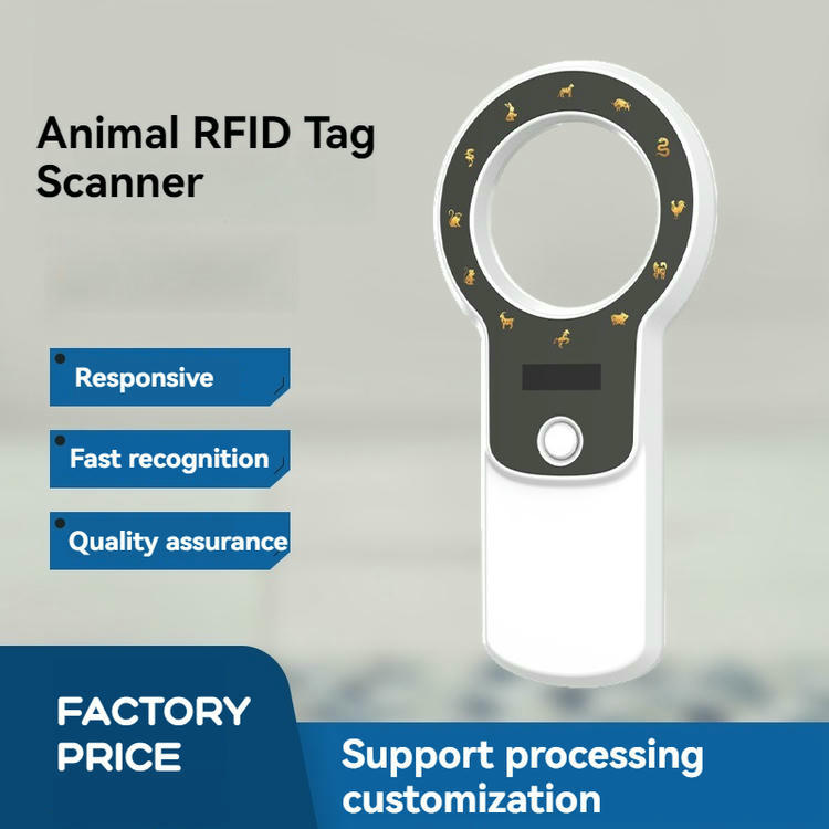 Baner karakteristika prikazuje skener RFID oznaka za životinje FS-260 uz tekst o brzom odzivu pri prepoznavanju i fabričkoj ceni.
