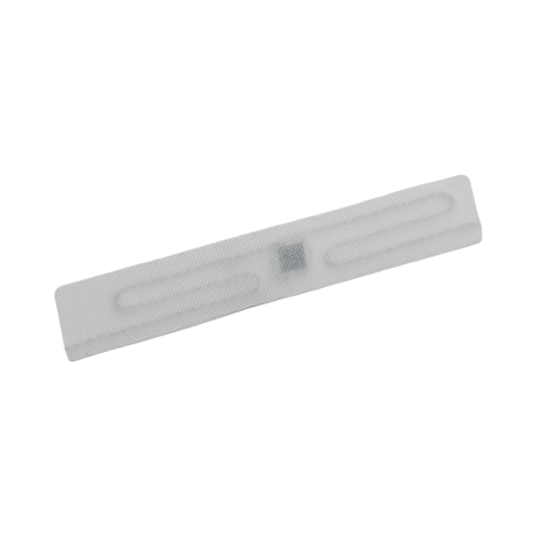 Dimenzije RFID oznake za veš T7010-1 pokazuju tanak i kompaktan oblik pogodan za ušivanje u porube.