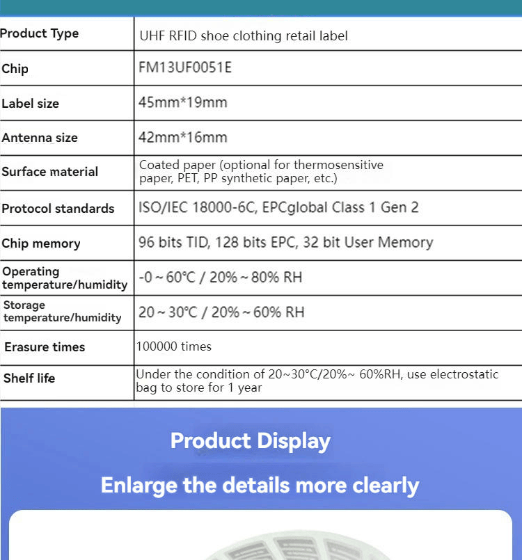 Fotografija proizvoda UHF RFID inventarne etikete za brzo praćenje zaliha prikazuje detalj čipa u kategoriji UHF RFID etiketa.