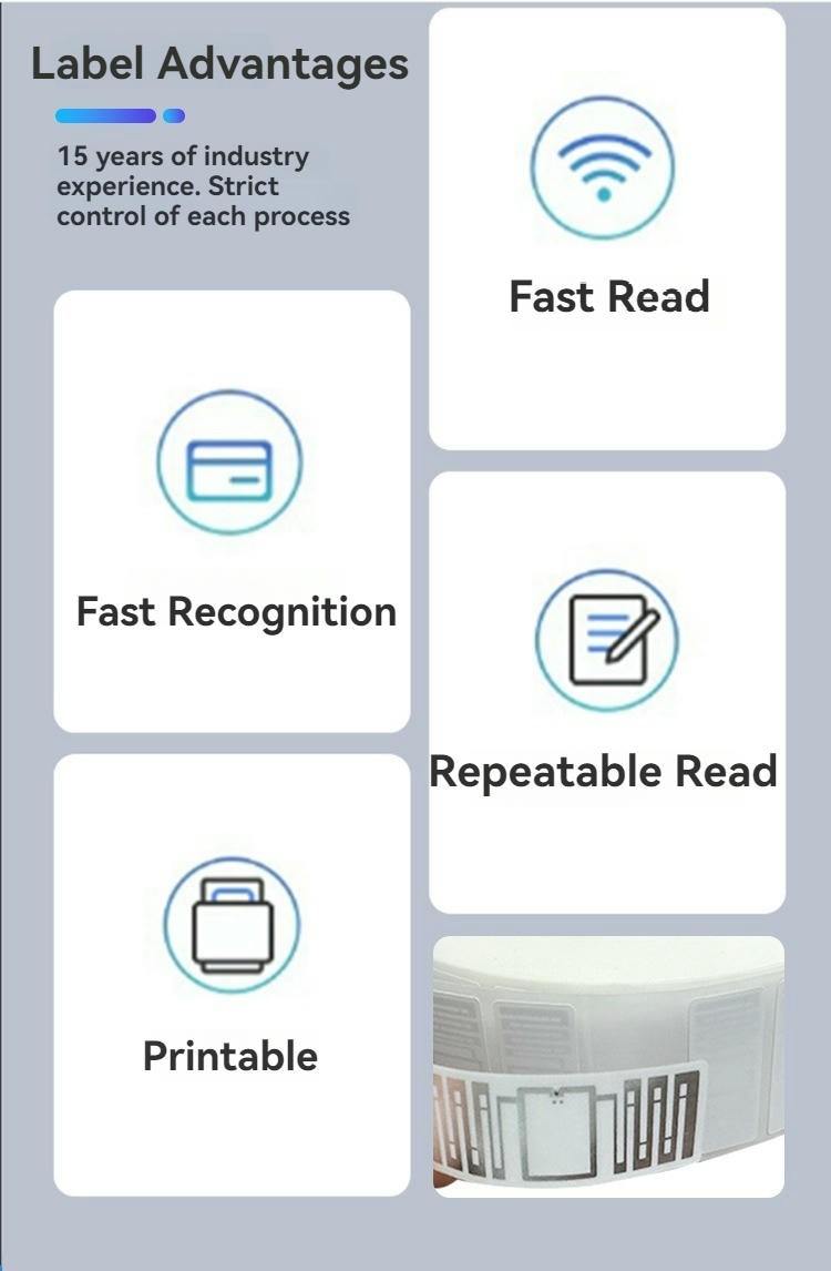 UHF RFID inventarne etikete za brzo praćenje zaliha prikazane su sa fokusom na beskontaktno skeniranje za projekte UHF RFID etiketa.