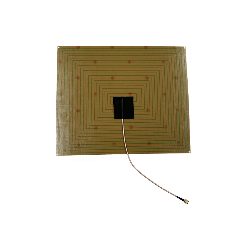 Ova slika prikazuje zadnju ploču ZK-ANT2925 PCB UHF RFID antene bliskog polja sa centralnim crnim poklopcem i izvodom kabla.