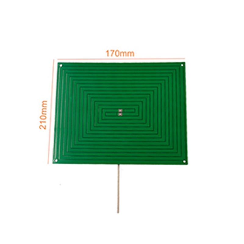 Ova slika prikazuje ZK-JC2117 near field PCB UHF RFID antenu sa štampanim dimenzijama 170 mm sa 210 mm.