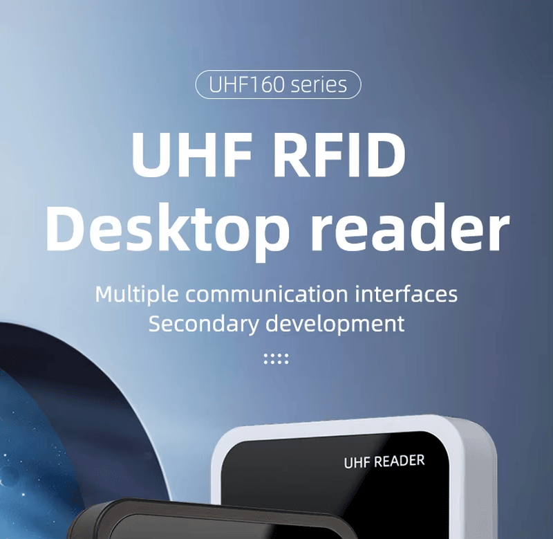 Tehnički crtež dimenzija UHF160 serije RFID čitača koji prikazuje njegovu kompaktnu veličinu od 160x110x26mm i izdržljivu ABS konstrukciju.