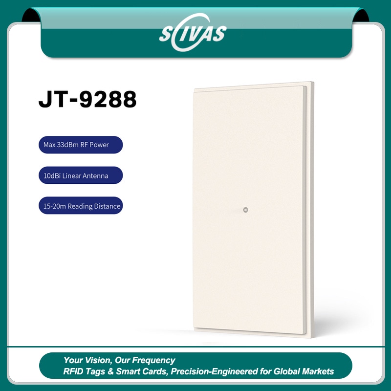Integrisani UHF RFID čitač JT-9288 ima kompaktan industrijski dizajn za pouzdano praćenje s velike udaljenosti.