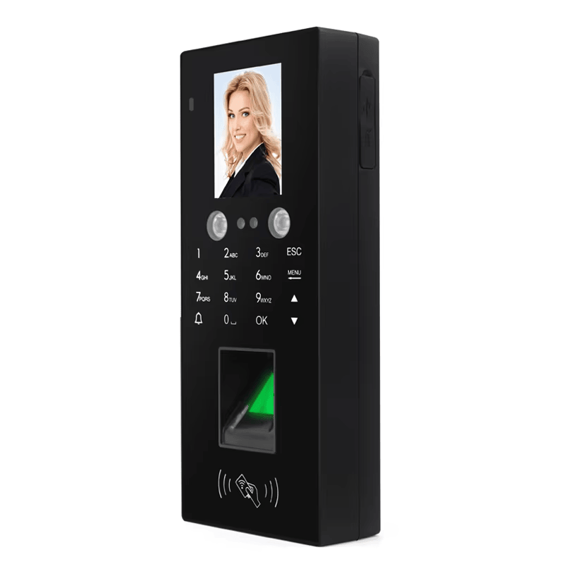 Biometrijski RFID terminal za kontrolu pristupa za bezbedan ulaz prikazan iz jasne perspektive prednje ploče sa tastaturom za primene multifunkcionalnih terminala za kontrolu pristupa.