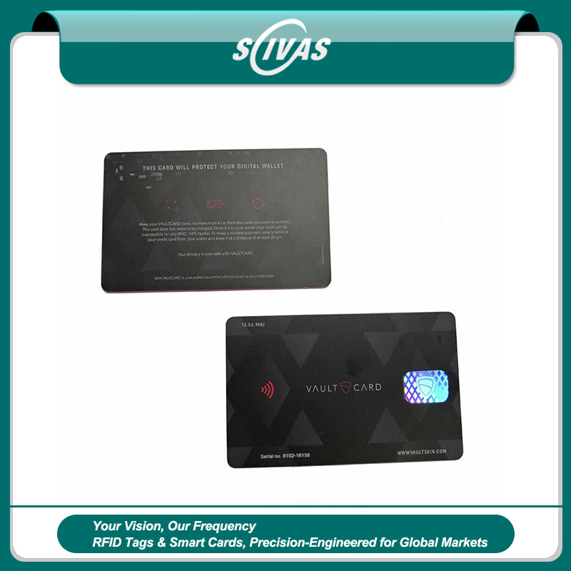 Naslovna slika SCIVAS prikazuje RFID zaštitne kartice Vault Card sa hologramskom nalepnicom namenjene bezbednoj zaštiti beskontaktnih plaćanja.