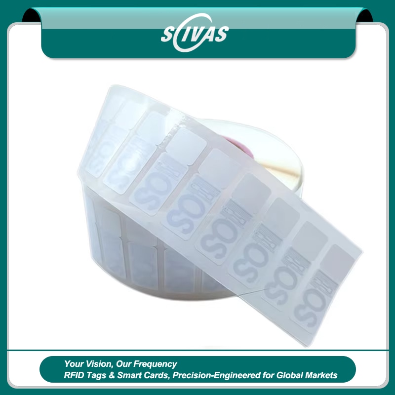 Fotografija proizvoda UHF RFID etikete za farmaceutske torbe sa uzorcima iz perspektive koja ističe štampani logotip za primene iz kategorije UHF RFID etikete.