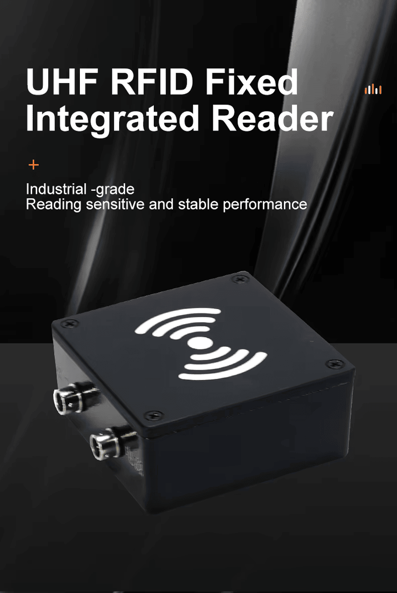 Promotivni poster predstavlja FD-604 seriju kao fiksni integrisani UHF RFID čitač za stabilne performanse čitanja u fabrici.