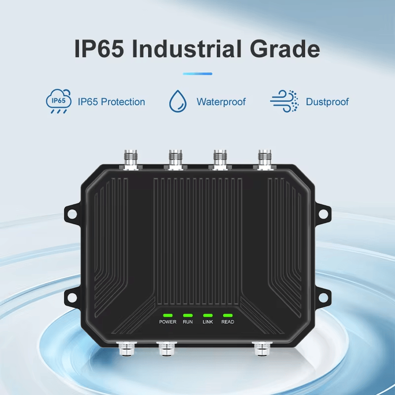 Prednji poster proizvoda prikazuje CF824 UHF industrijski čitač sa IP65 industrijskom zaštitom od vode i prašine.