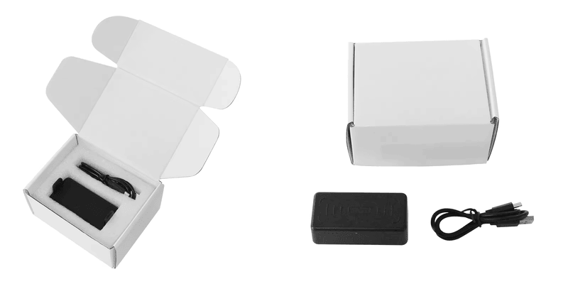 H100 zadnja klipsna UHF RFID čitač paket set uključuje uređaj USB kabl i dve obične bele kutije za proizvod.