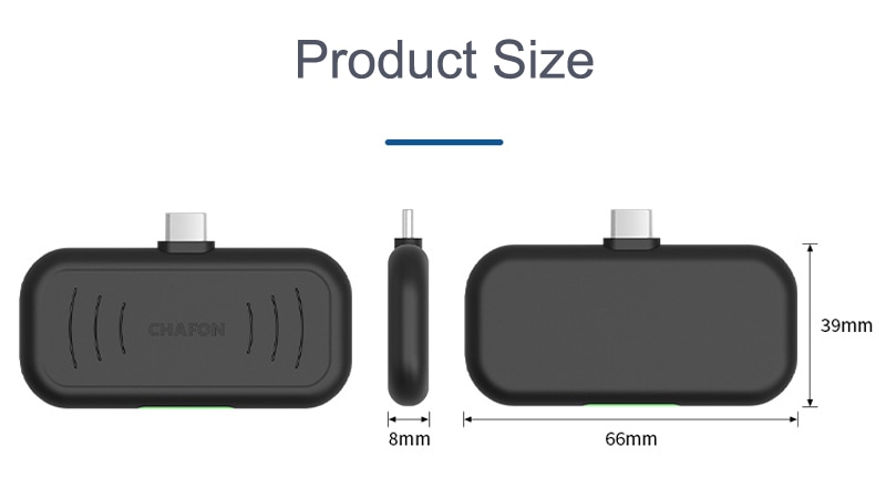 Dijagram dimenzija kompaktnog H101 UHF RFID čitača prikazuje prednju i zadnju stranu sa označenim merama od 66 mm 39 mm i 8 mm.