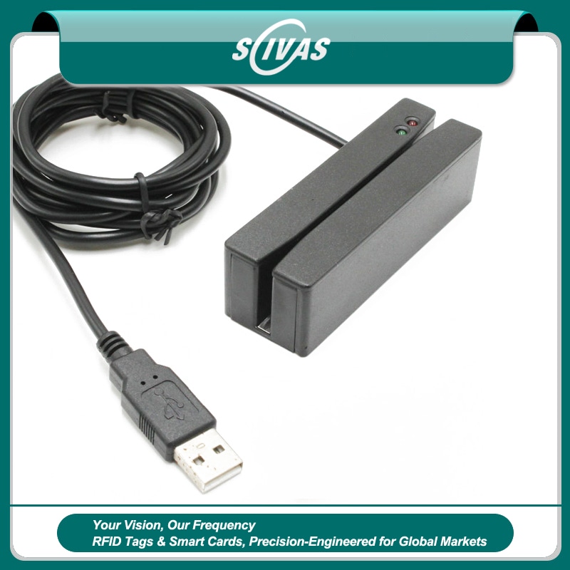 Čitač kartica s magnetnom trakom YD-440A-Series prikazan je sa spiralnim USB kablom spreman za POS i kontrolu pristupa.