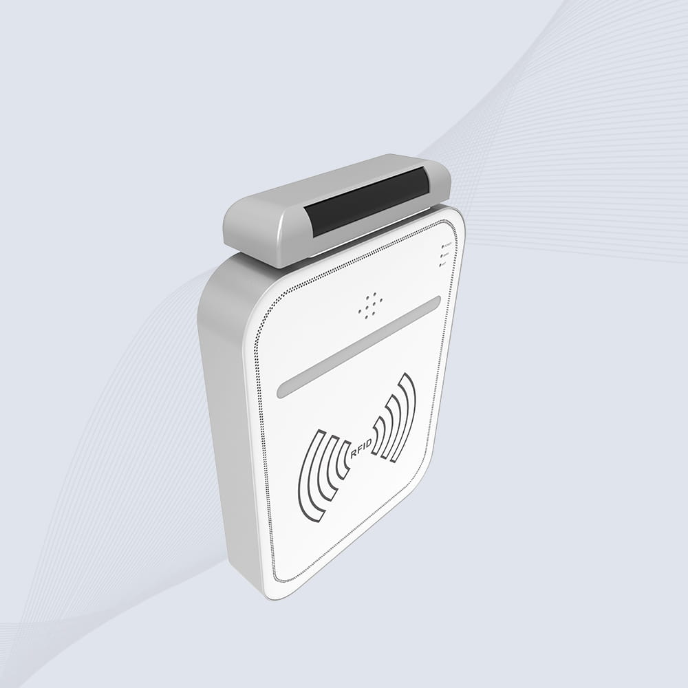 RFID kapijski čitač CK-T1H za plafonsku montažu nudi diskretan nadglavni dizajn sa aluminijumskim okvirom i akrilnom površinskom pločom.