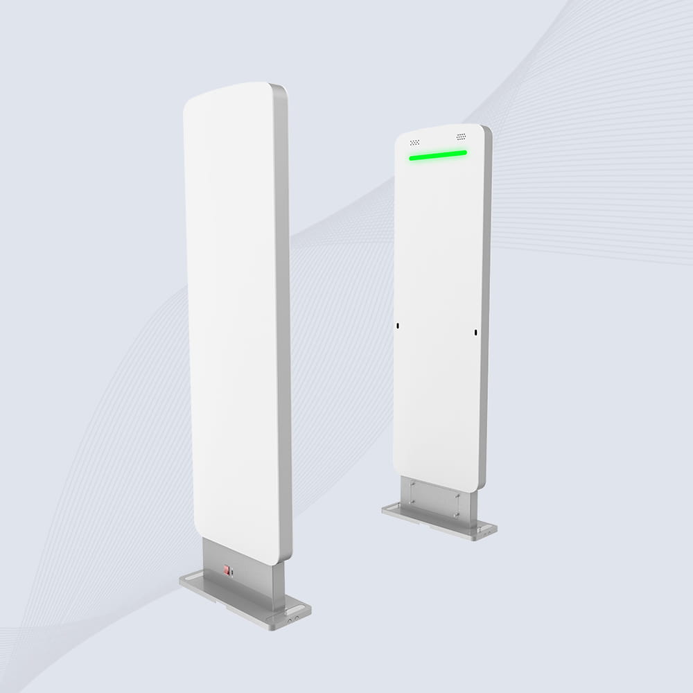 Detaljan dijagram instalacije CK-T6 UHF RFID gate čitač sistema koji prikazuje podno postolje u ravni sa podom i uputstva za kabliranje.