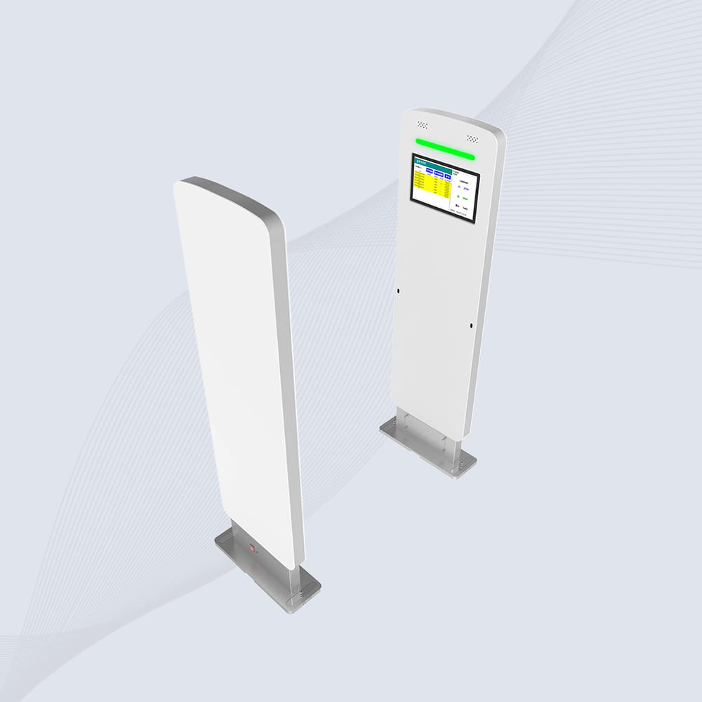 Bočni profil RFID prolaznog čitača CK-T6 prikazuje tanku debljinu od 180mm i kvalitetno plastificirano čelično telo bisernobele boje.