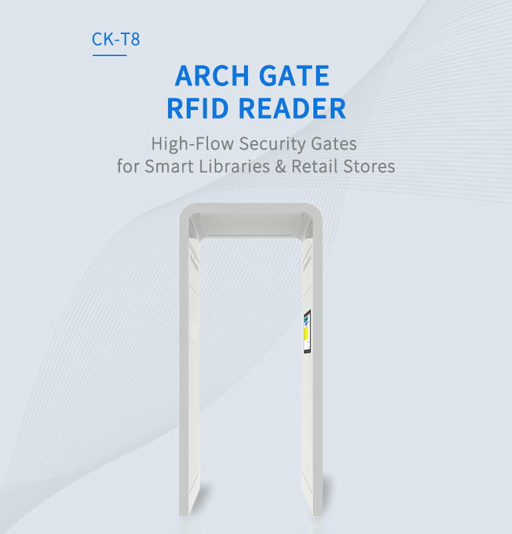 Tehnički crtež CK-T8 RFID kapije koji prikazuje njene dimenzije 2270x1041x850mm i zahteve za ugradnju u ravni sa podom za skladišnu upotrebu.