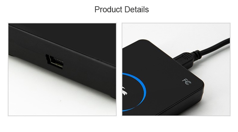 125KHz desktop RFID čitač za snimanje UID-a prikazan sa završnom obradom materijala, za kupce koji upoređuju rešenja 125KHz LF RFID čitača.