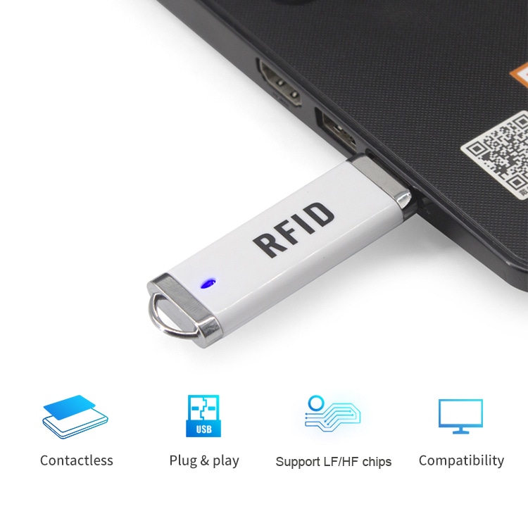 Veleprodajni HF RFID čitači za sistemske projekte prikazani sa fokusom na štampanom logotipu za 13.56MHz HF RFID čitače za projekte.