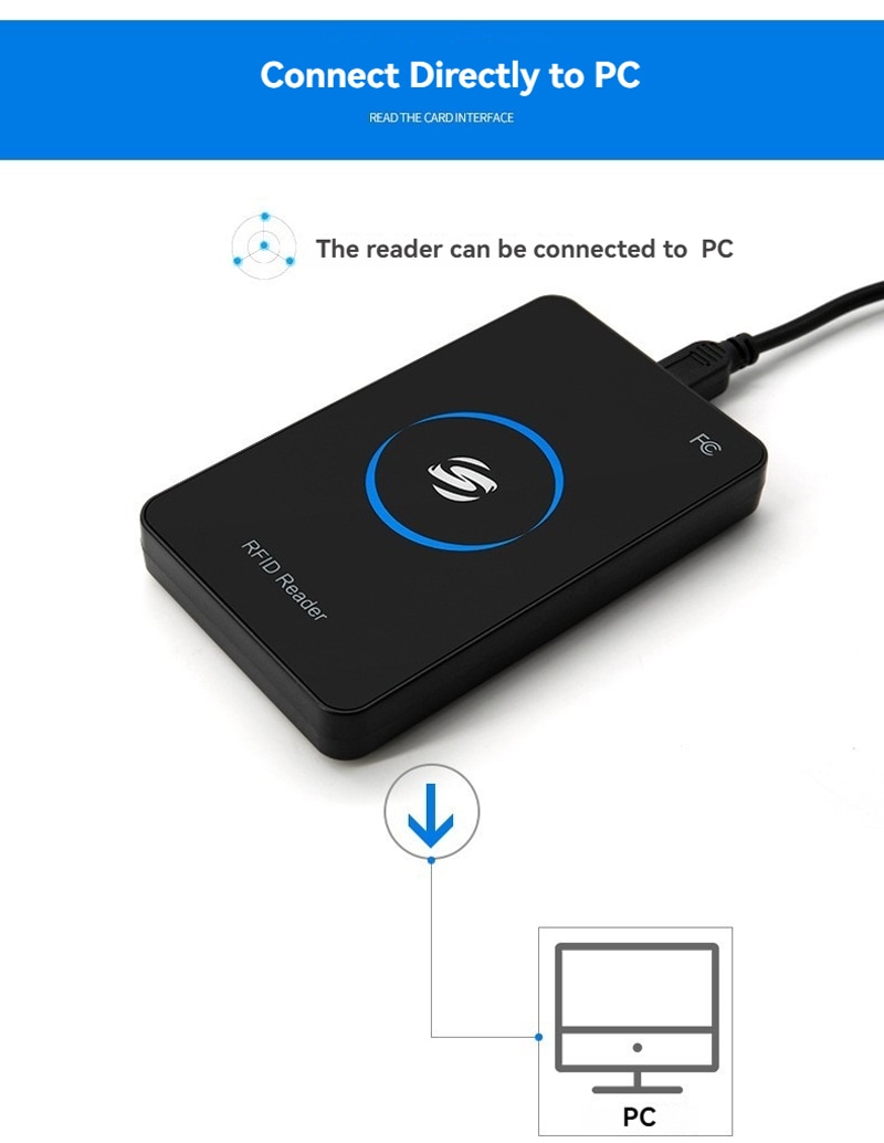 Ova slika prikazuje 125KHz desktop RFID čitač za UID očitavanje, detaljni prikaz za primene 125KHz LF RFID čitača.