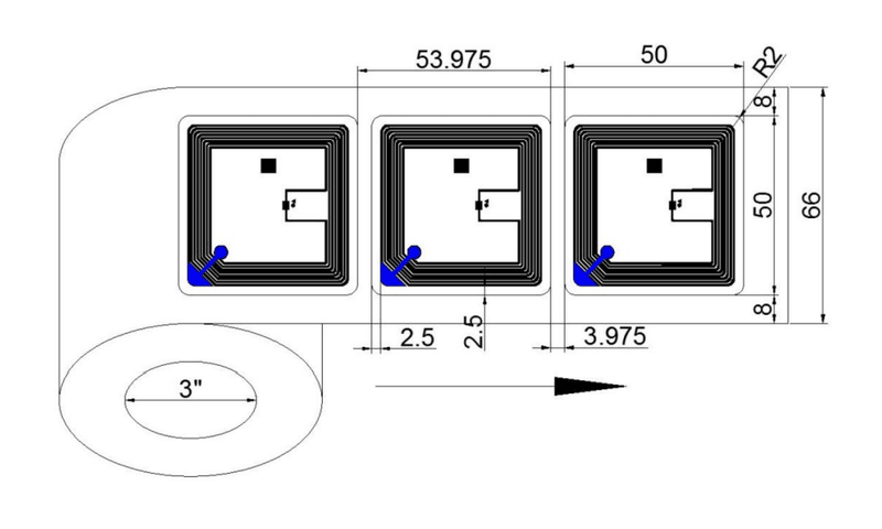 Dijagram slojevite strukture ilustruje izdržljiv sastav HF RFID nalepnice od premazanog papira dizajnirane za dugotrajnu identifikaciju kozmetike.