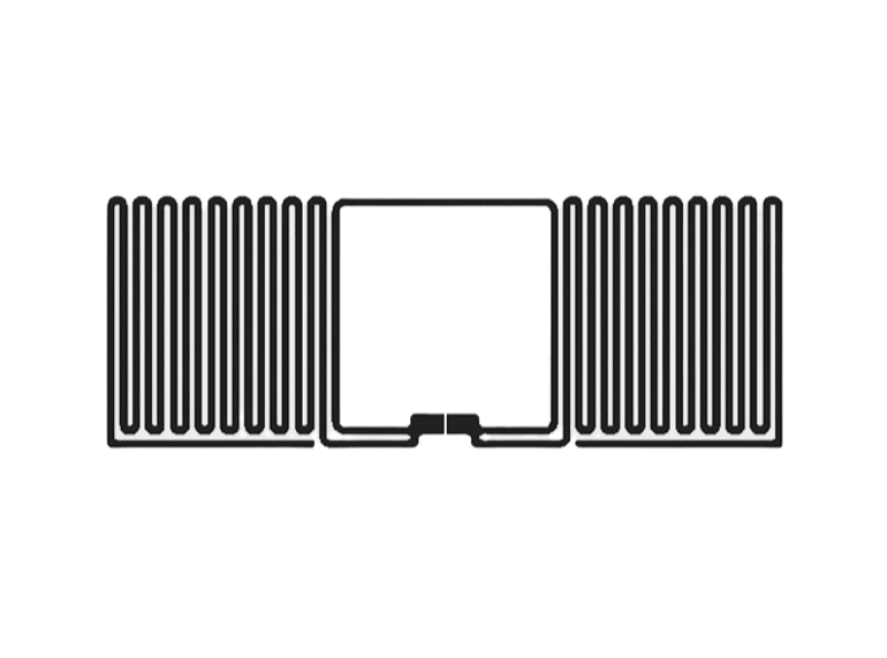 Grafika antene prikazuje 27x10mm UHF RFID etikete sa antenskim umetkom dizajnirane za bezbednu identifikaciju artikala u maloprodaji i sprečavanje gubitaka.