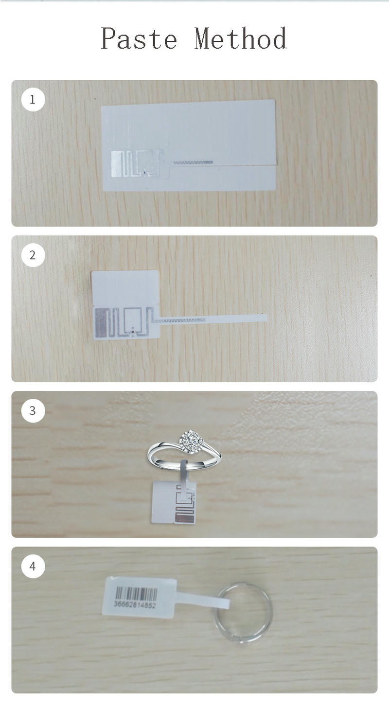 RFID etikete za upravljanje zalihama prikazane iz perspektive jasne izdržljive etikete za primene UHF RFID etiketa.