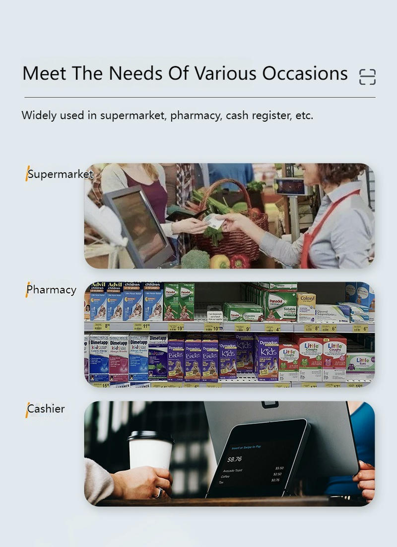 Grafički prikaz primene za R51 payment box prikazuje uobičajene scene korišćenja u supermarketima, apotekama i na kasi.
